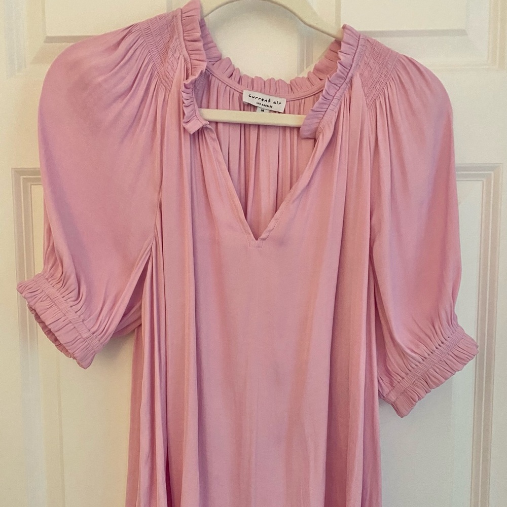 Current Air Light Pink Silk Blouse with Puff Sleeves